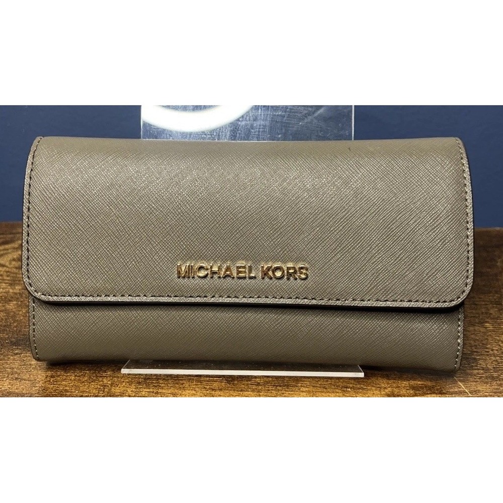 MICHAEL KORS JET SET TRAVEL LARGE TRIFOLD WALLET GREY LUGGAGE FLORAL CLUTCH